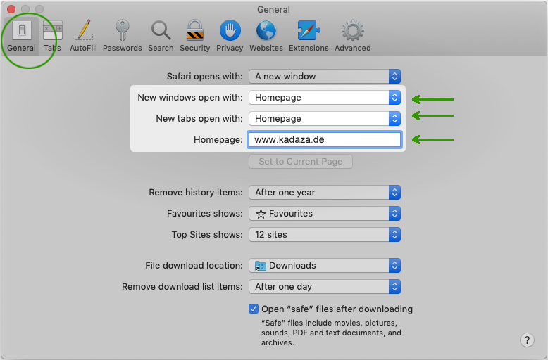 Ändern deiner Homepage in Safari auf dem Mac 2